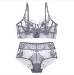 Embroidery Lingerie Set Ultra-thin Cup Bra Set Underwear Transparent Temptation Sexy Underwear For Women High Waist bralette set