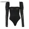 Image of Fantoye Sexy Black Lace Low Collar Bodysuit Women Mesh Layered Backless Ruffles Slim Bodycon Tops Femme Elegant Vintage Overalls