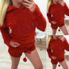 Image of Fashion Women Cute Cat Long Sleeve Warm Hoodie Top Shorts Sleepwear Pajamas Set Coral Fleece Warm Clothing Sets