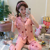 Image of Fashion Women Lovely Wear Leisure 2019 Summer Short Sleeved Women Pajamas Set Long Pant Pyjamas Sets Cotton Leisure Sleepwear