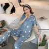 Image of Fashion Women Lovely Wear Leisure 2019 Summer Short Sleeved Women Pajamas Set Long Pant Pyjamas Sets Cotton Leisure Sleepwear