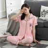 Image of Fashion Women Lovely Wear Leisure 2019 Summer Short Sleeved Women Pajamas Set Long Pant Pyjamas Sets Cotton Leisure Sleepwear