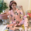 Image of Fashion Women Lovely Wear Leisure 2019 Summer Short Sleeved Women Pajamas Set Long Pant Pyjamas Sets Cotton Leisure Sleepwear