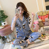 Image of Fashion Women Lovely Wear Leisure 2019 Summer Short Sleeved Women Pajamas Set Long Pant Pyjamas Sets Cotton Leisure Sleepwear