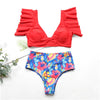Image of Floral Ruffled Bikini Set Women V-neck High Waist Two Piece Swimsuit 2019 Girl Push Up Beach Bathing Suit Swimwear Biquinis