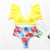 Image of Floral Ruffled Bikini Set Women V-neck High Waist Two Piece Swimsuit 2019 Girl Push Up Beach Bathing Suit Swimwear Biquinis