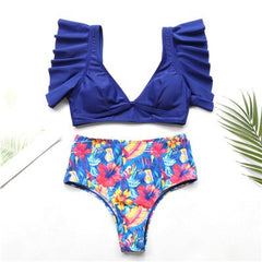 Floral Ruffled Bikini Set Women V-neck High Waist Two Piece Swimsuit 2019 Girl Push Up Beach Bathing Suit Swimwear Biquinis