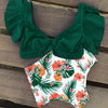 Image of Floral Ruffled Hem Bikini Set Women Flora V-neck High-waisted Two Piece Swimsuit 2018 Girl Beach Bathing Suit Swimwear Biquinis
