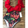 Image of Floral Ruffled Hem Bikini Set Women Flora V-neck High-waisted Two Piece Swimsuit 2018 Girl Beach Bathing Suit Swimwear Biquinis