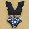 Image of Floral Ruffled Hem Bikini Set Women Flora V-neck High-waisted Two Piece Swimsuit 2018 Girl Beach Bathing Suit Swimwear Biquinis