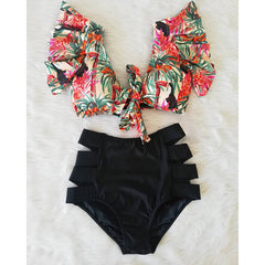 Floral Ruffled Hem Bikini Set Women Flora V-neck High-waisted Two Piece Swimsuit 2020 Girl Beach Bathing Suit Swimwear Biquinis