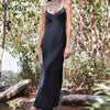 Image of Forefair Sexy Maxi Satin Dress Summer Women Slit V Neck High Waist Off Shoulder Black Red Slip Silk Long Dress Party Club