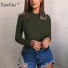 Image of Forefair Sexy Skinny Solid Long Sleeve Bodysuit Women Bodys Top Autumn Winter Female Elegant O Neck Slim White Black Bodysuit
