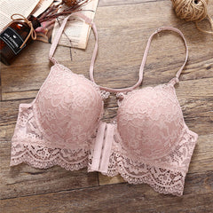 Front Closure Lace Bra Beauty Back Push Up Bralette Brassiere Sexy Underwire Bra For Women Underwear Solid Color Female Lingerie