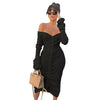 Image of Front Drawstring Sexy Bandage Dresses Women White Slash Neck Long Sleeve Club Party Dress Autumn Winter Off Shoulder Maxi Dress