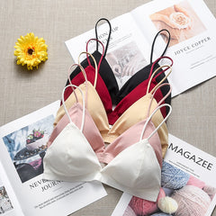 GUMPRUN 2Pcs Seamless Soft Bras for Women Thin Strap Wireless Push Up Bra Backless Comfort Underwear Bralette Sexy Lingerie
