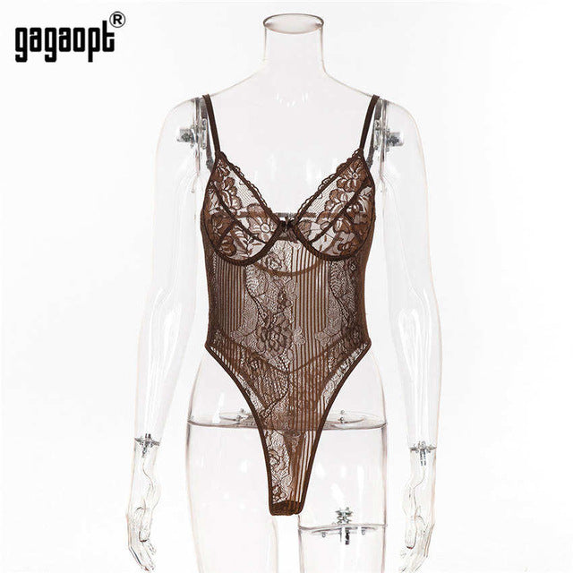 Gagaopt 2019 Spring 16 Colors Lace Bodysuit Women Floral Embroidery Bow Tie Hollow Out Sexy Bodysuit Jumpsuit Overalls Party