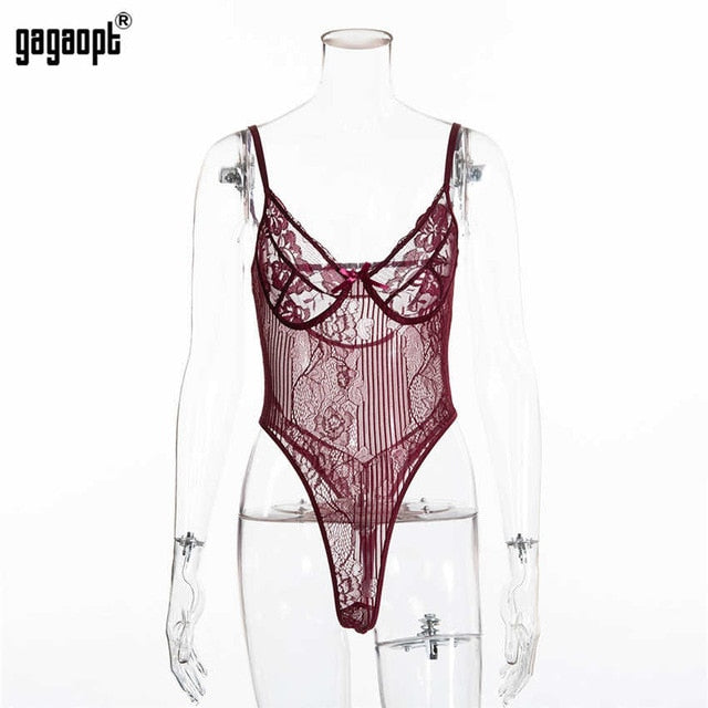 Gagaopt 2019 Spring 16 Colors Lace Bodysuit Women Floral Embroidery Bow Tie Hollow Out Sexy Bodysuit Jumpsuit Overalls Party