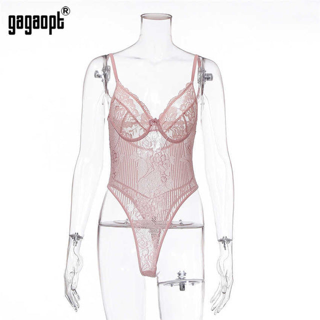 Gagaopt 2019 Spring 16 Colors Lace Bodysuit Women Floral Embroidery Bow Tie Hollow Out Sexy Bodysuit Jumpsuit Overalls Party
