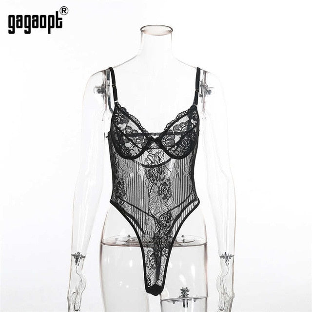 Gagaopt 2019 Spring 16 Colors Lace Bodysuit Women Floral Embroidery Bow Tie Hollow Out Sexy Bodysuit Jumpsuit Overalls Party