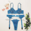 Image of Goocheer Sexy Lingerie Ultra-thin Transparent Bra Set with Crystal Chain Lace Bra Set 3pcs/set Bra+Tongs+Garter Sexy Underwear