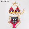 Image of HELLO BEACH 2018 New One Piece Swimsuit Bandage bodysuit African Printed Swimwear Female High Cut Monokini Sexy High Neck