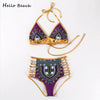 Image of HELLO BEACH 2018 New One Piece Swimsuit Bandage bodysuit African Printed Swimwear Female High Cut Monokini Sexy High Neck