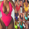 Image of Halter Neon Bikini Deep V-neck Bathing Suit Women Monokini String Swimsuit One Piece Bodysuits High Cut Swimwear Women #T1G1
