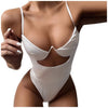 Image of Halter Solid Deep V Swimsuit Women Monokini String Bathing Suit Sexy Push Up Swimwear One Piece Bodysuits High Cut Bikini#J30