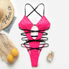 Image of Halter neon bikini deep v-neck bathing suit women monokini String sexy swimsuit one piece bodysuits High cut swimwear women 2020