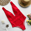 Image of Halter neon bikini deep v-neck bathing suit women monokini String sexy swimsuit one piece bodysuits High cut swimwear women 2020