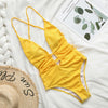 Image of Halter neon bikini deep v-neck bathing suit women monokini String sexy swimsuit one piece bodysuits High cut swimwear women 2020