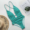 Image of Halter neon bikini deep v-neck bathing suit women monokini String sexy swimsuit one piece bodysuits High cut swimwear women 2020