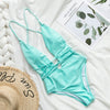 Image of Halter neon bikini deep v-neck bathing suit women monokini String sexy swimsuit one piece bodysuits High cut swimwear women 2020
