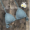 Image of Handmade Crochet Women Bikini Top Boho Beach Bralette Halter Knitted Swimsuit Brazilian Bikinis Bathing Suit Top