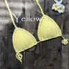 Image of Handmade Crochet Women Bikini Top Boho Beach Bralette Halter Knitted Swimsuit Brazilian Bikinis Bathing Suit Top