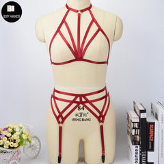 Harness Garter Belt Red Elastic Goth Lingerie Cage Suspender Belt Bondage Harness Sexy Wedding Garter Fetish Leg Stockings Belt