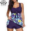 Image of High Cut Swimdress Plus Size Tankini Swimsuits Floral print Swimwear Women Ladies Push Up With Shorts Sport Two Pieces 5XL