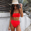 Image of High Leg Bandeau bikini set Swimwear female two pieces swimsuit High Waist Bikini Women Bathing Suit biquini