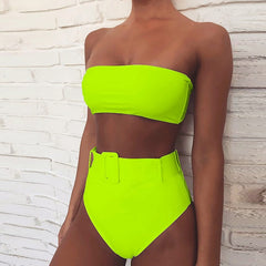 High Waist Bikini 2019 Sexy Black High Leg Bandeau Bikinis Set Swimwear Female Two Pieces Swimsuit Women Bathing Suit Biquini