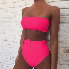 High Waist Bikini 2019 Sexy Black High Leg Bandeau Bikinis Set Swimwear Female Two Pieces Swimsuit Women Bathing Suit Biquini