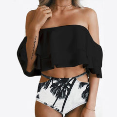 High Waist Swimsuit 2019 Sexy Bikinis Women Swimwear Ruffle Vintage Bandeau Striped Bottom Bikini Set Bathing Suits