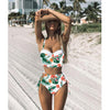 Image of High Waist Swimwear 2019 New Leaf Print Bikinis Women Swimsuit Vintage Retro Bathing Suit Halter Biquini Maillot de bain femme