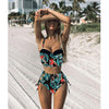 Image of High Waist Swimwear Women Swimsuit 2020 Bikini Bandage Bikinis Set Padded Bathing Suit New Leaf Print Biquini Maillot de bain