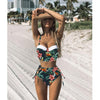 Image of High Waist Swimwear Women Swimsuit 2020 Bikini Bandage Bikinis Set Padded Bathing Suit New Leaf Print Biquini Maillot de bain