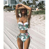 Image of High Waist Swimwear Women Swimsuit 2020 Bikini Bandage Bikinis Set Padded Bathing Suit New Leaf Print Biquini Maillot de bain