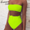 Image of High waist Brazilian neon bikini 2019 Belt swimwear women Bandeau swimsuit female Push up bathing suit Summer bathers biquini