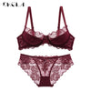 Image of Hollow Sexy Bra Ultrathin Underwear Set Plus Size C D Cup Women Transparent Bra Sets Lace Embroidery Lingerie Gray Brassiere