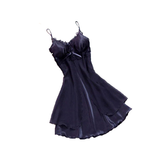 Hot Lingerie Women Satin Nightgown Sexy Lace Sleepwear Strap Plus Size Ladies Silk Deep V Neck Nightwear Sleep Wear Night Gown