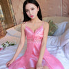 Image of Hot Lingerie Women Satin Nightgown Sexy Lace Sleepwear Strap Plus Size Ladies Silk Deep V Neck Nightwear Sleep Wear Night Gown